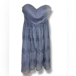 Tibi‎ Charcoal Strapless Sweetheart Eyelet Dress Sz 0 EUC
